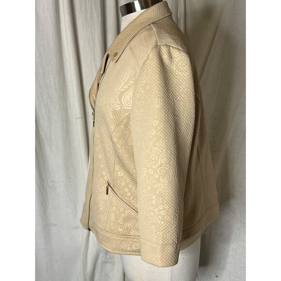 Chico's Size 2 US L-12 Beige Textured Jacquard Jacket Business Preppy Minimalist - Picture 6 of 16